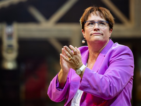 Nationalraetin Magdalena Martullo-Blocher am Wahlauftakt Anlass der SVP Schweiz in der Swiss Life Arena, am Samstag, 26. August 2023 in Zuerich. (KEYSTONE/Michael Buholzer)