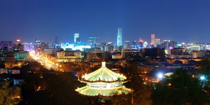 Beijing urban architecture and city skyline at night.