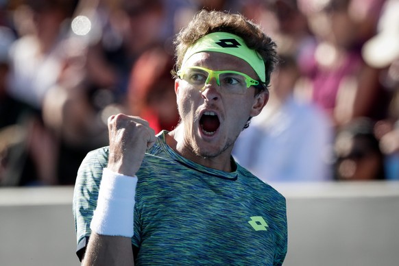 epa05737435 Denis Istomin of Uzbekistan reacts during the Men&#039;s Singles third round match against Pablo Carreno Busta of Spain at the Australian Open Grand Slam tennis tournament in Melbourne, Au ...