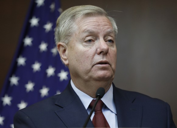 Republican Sen. Lindsey Graham speaks to reporters in the Turkish capital Ankara, Turkey, Saturday, Jan. 19, 2019, a day after meeting with Turkish President Recep Tayyip Erdogan and other officials.  ...