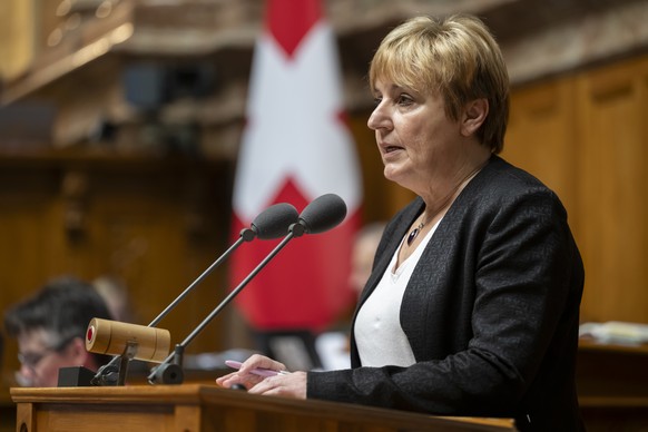 Brigitte Crottaz, SP-VD, spricht waehrend der Fruehlingssession der Eidgenoessischen Raete, am Donnerstag, 29. Februar 2024 im Nationalrat in Bern. (KEYSTONE/Anthony Anex)