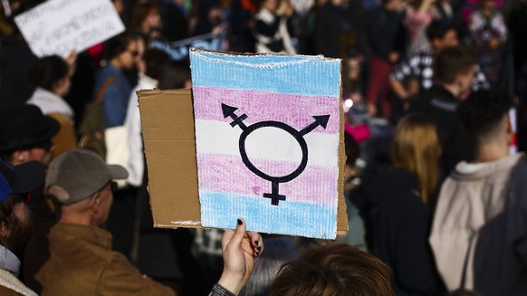 Manifa Feminist March In Krakow, Poland Transgender symbol is seen on a banner during an annual Manifa march in Krakow, Poland on March 18, 2023. This year s 18th edition of Krakow s Manifa was held u ...