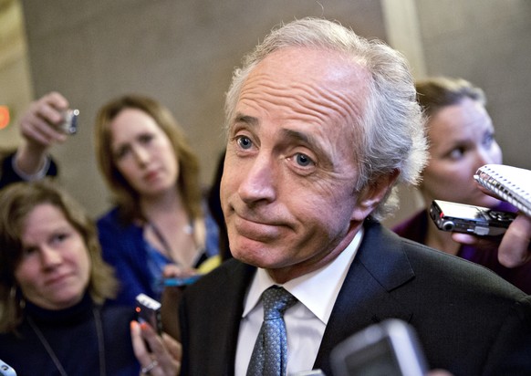 FILE - In this Oct. 11, 2013 file photo, Sen. Bob Corker, R-Tenn., speaks to reporters on Capitol Hill in Washington. Corker is hardly the only Republican lambasting President Donald Trump and raising ...