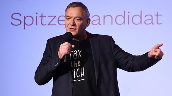 epa11861121 Left Party co-leader Jan van Aken, top candidate for the parliamentary elections, speaks during the launch of his party&#039;s election campaign in Berlin, Germany, 29 January 2025. German ...