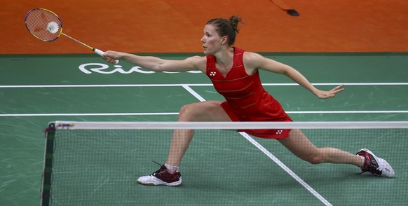 2016 Rio Olympics - Badminton - Women&#039;s Singles Group Play - Riocentro - Pavilion 4 - Rio de Janeiro, Brazil - 13/08/2016. Sabrina Jaquet (SUI) of Switzerland plays against Linda Zetchiri (BUL) o ...