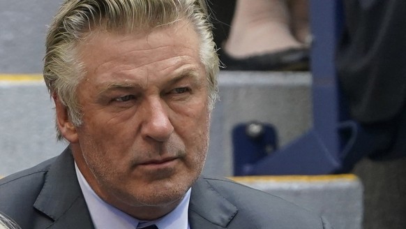 FILE - In this Sunday, Sept. 12, 2021, photo Alec Baldwin watches the men&#039;s singles final of the US Open tennis championships in New York. A prop firearm discharged by veteran actor Alec Baldwin, ...