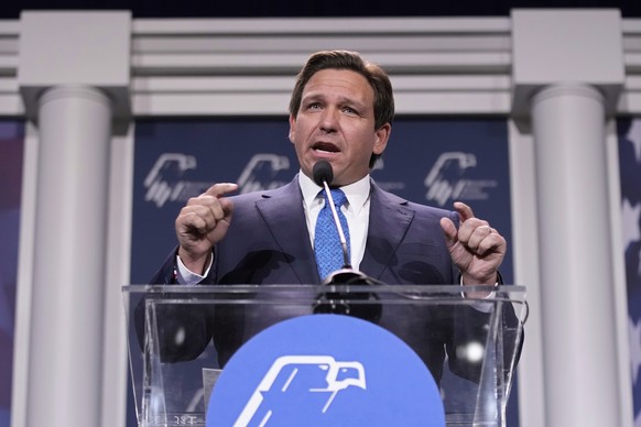 Florida Gov. Ron DeSantis speaks at an annual leadership meeting of the Republican Jewish Coalition Saturday, Nov. 19, 2022, in Las Vegas. (AP Photo/John Locher)