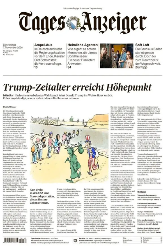Titelseite des «Tages-Anzeigers».