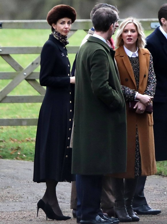 The Marchioness of Cholmondeley left, with faux fur hat and Carole Middleton were amongst the congregation, along with Kate Middleton Duchess of Cambridge and Prince William Duke of Cambridge, as Quee ...