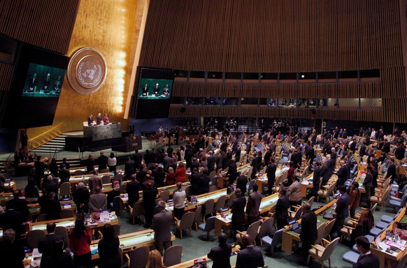 The United Nations General Assembly observes a moment of silence during a tribute to the late King of Thailand Bhumibol Adulyadej in the General Assembly hall at United Nations headquarters in New Yor ...