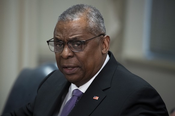 epa10402323 U.S. Secretary of Defense Lloyd Austin attends a meeting with Japanese Defense Secretary Hamada Yasukazu (not pictured) at the Pentagon in Arlington, Virginia, U.S. on January 12, 2023. Th...