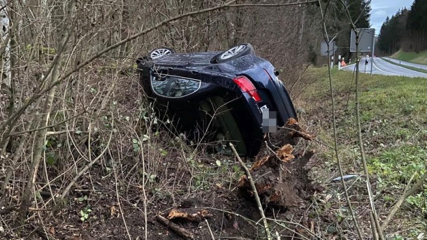 Geschleudert und überschlagen: Der betrunkene Lenker liess den BMW am Waldrand zurück.