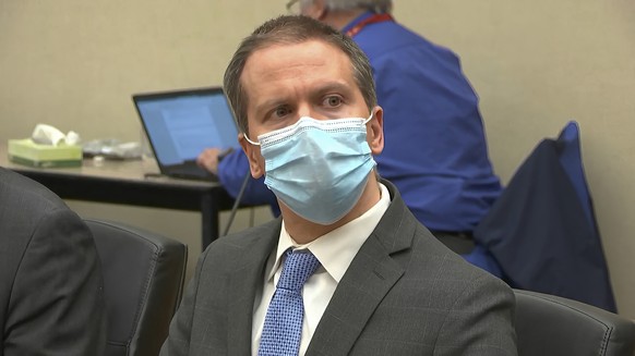 In this image from video, former Minneapolis police officer Derek Chauvin listens as the verdict is read in his trial for the 2020 death of George Floyd, Tuesday, April 20, 2021, at the Hennepin Count ...