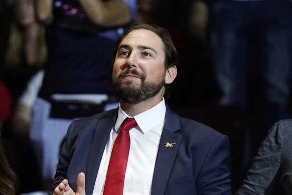 Eli Crane, a Republican candidate for the 2nd Congressional District in Arizona, is introduced by former President Donald Trump as Trump speaks at a &quot;Save America&quot; rally Friday, July 22, 202 ...