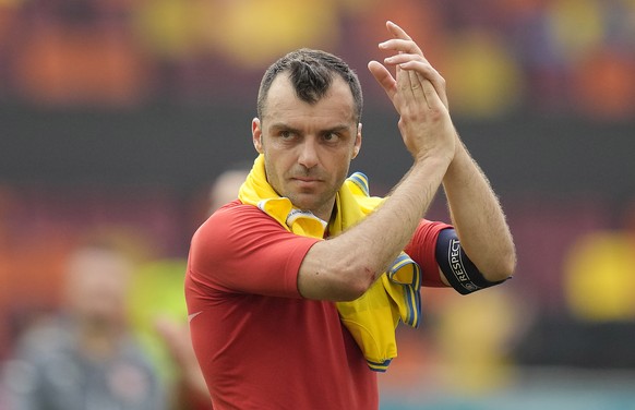 epa09279833 Goran Pandev of North Macedonia reacts after the UEFA EURO 2020 group C preliminary round soccer match between Ukraine and North Macedonia in Bucharest, Romania, 17 June 2021. EPA/Vadim Gh ...