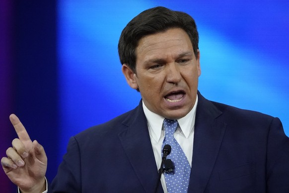 FILE - Florida Gov. Ron DeSantis speaks at the Conservative Political Action Conference (CPAC), Feb. 24, 2022, in Orlando, Fla. In taking on Disney, Florida���s Republican Gov. Ron DeSantis is testing ...
