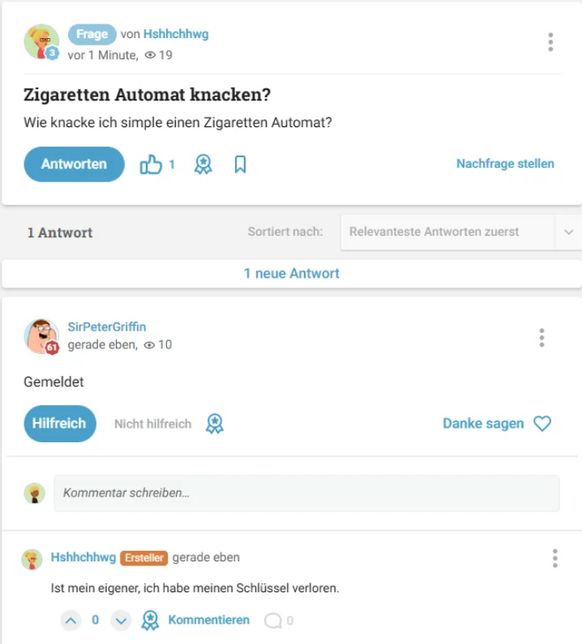 Lustige Fails: Gutefrage.net und Zigarettenautomat
