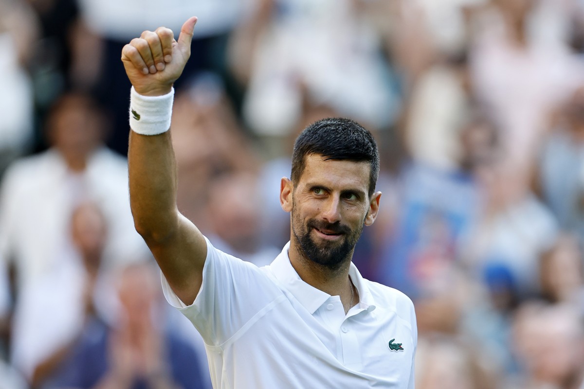 KEYPIX - epa12227751 Novak Djokovic of Serbia celebrates winning his Men's Singles quarter-finals match against Flavio Cobolli of Italy at the Wimbledon Championships, Wimbledon, Britain, 09 July ...