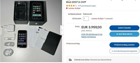 A first-generation iPhone on Ebay: The phone with its original packaging and cable location should fetch the seller nearly $4,000.