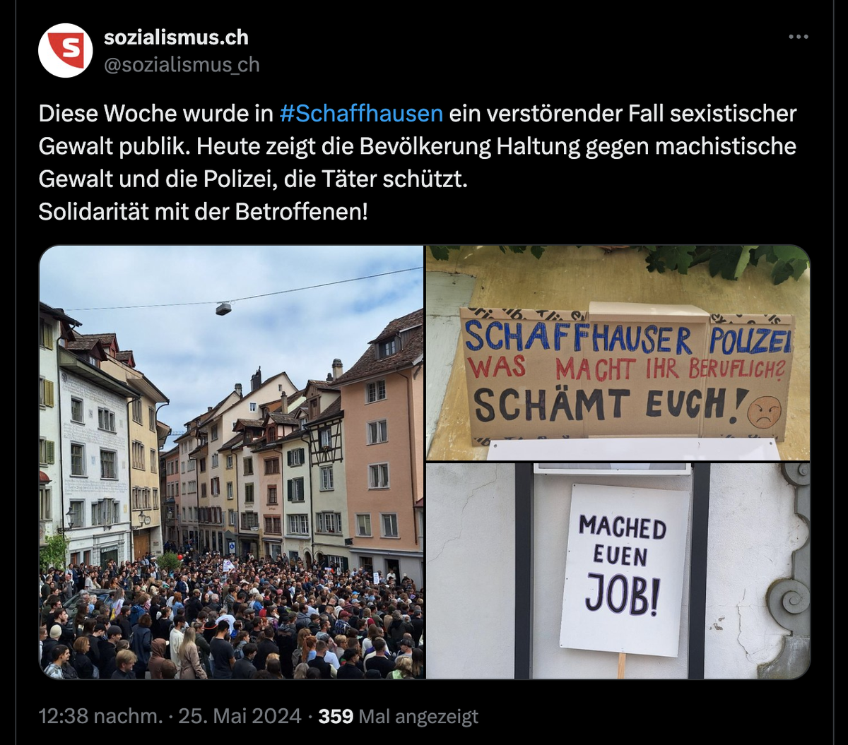 Screenshot zu Demo gegen Polizei in Schaffhausen.