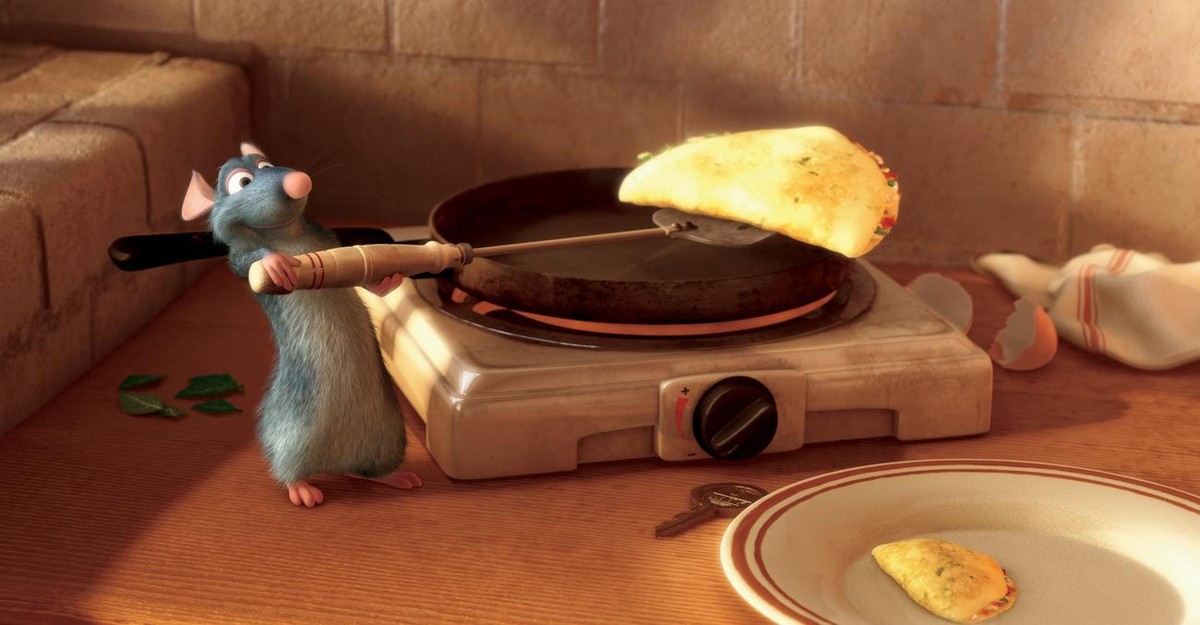 This image, provided by Disney, the character Remy makes omelettes in the new animated film "Ratatouille," a Disney Pixar production. (AP Photo/Disney) **NO SALES**