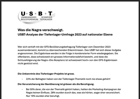 Auszug aus dem kritischen USBT-Schreiben.