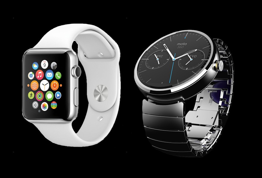 Apple Watch (links) und Moto 360 rechts.