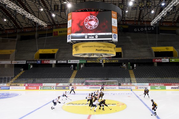 epa08651218 General view of the ice hockey test match between SC Bern and Red Bull Muenchen at the Postfinance Arena in Bern, Switzerland, 06 September 2020. EPA/ANTHONY ANEX