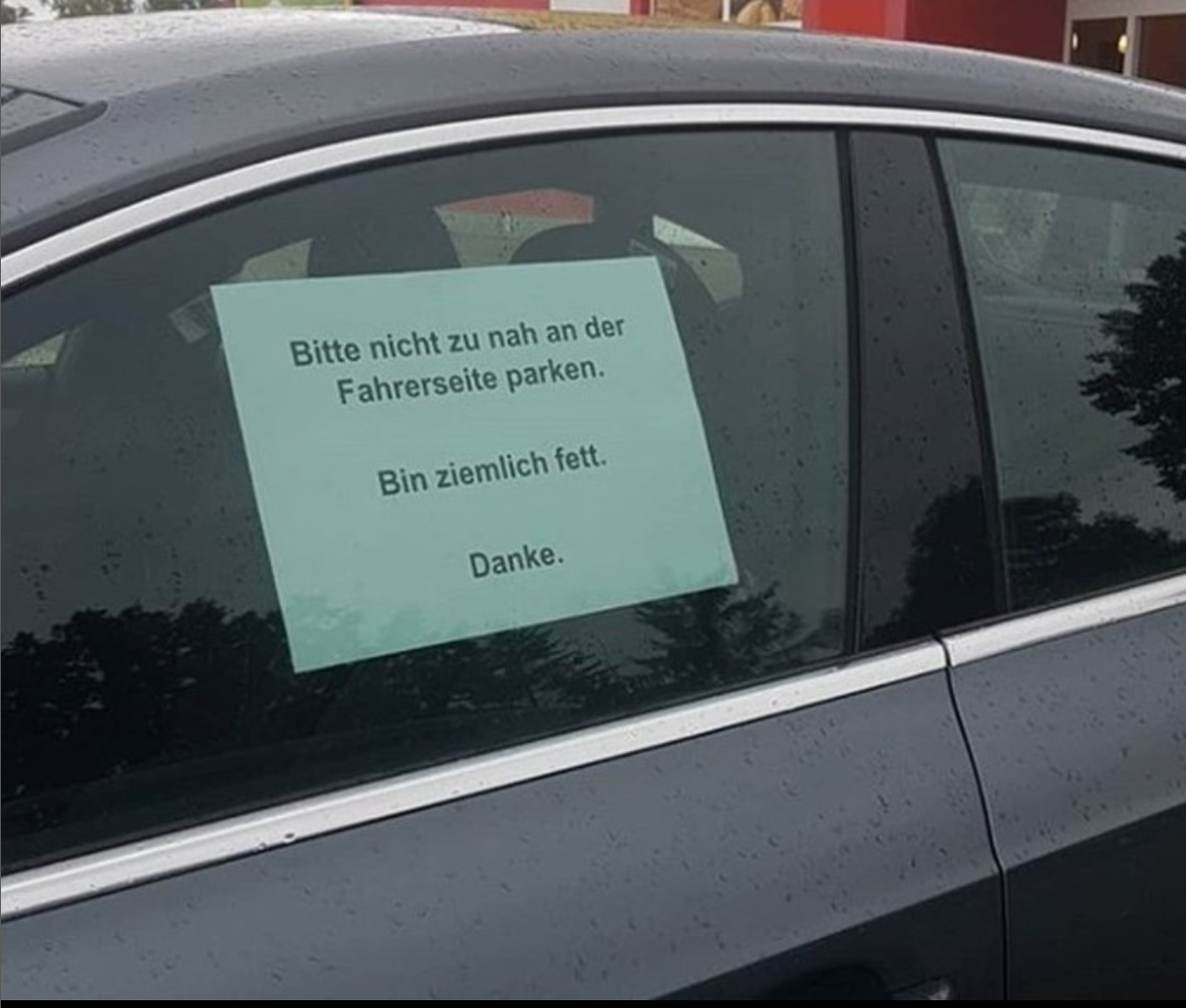 Lustiges Schild an Auto für Fette: Deutsch mit Humor