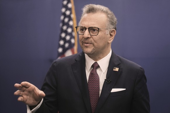 Massad Boulos, senior advisor to President Donald Trump, speaks during an interview with the Associated Press at the United States&#039; embassy in Cairo, Egypt, Monday, Nov. 3, 2025. (AP Photo/Amr Na ...