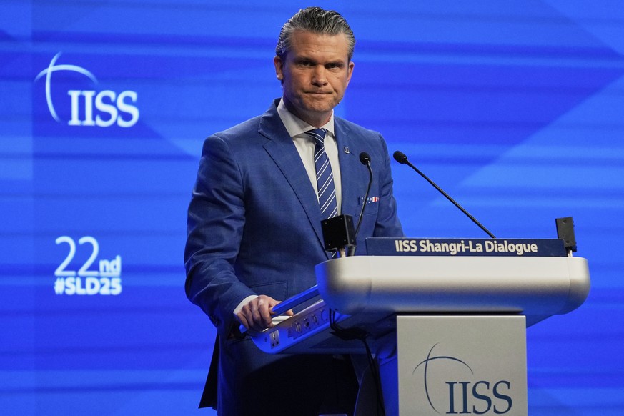 U.S. Defense Secretary Pete Hegseth delivers his speech during the 22nd Shangri-La Dialogue summit in Singapore, Saturday, May 31, 2025. (AP Photo/Anupam Nath)
Singapore Security Forum
