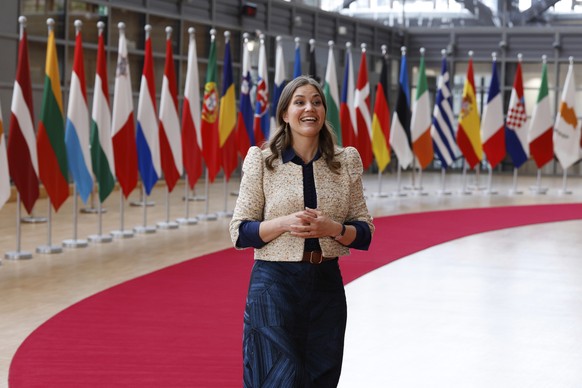 Austria&#039;s European Affairs Minister Claudia Plakolm arrives for a meeting of the general affairs ministers at the European Council building in Brussels, Tuesday, May 27, 2025. (AP Photo/Omar Hava ...