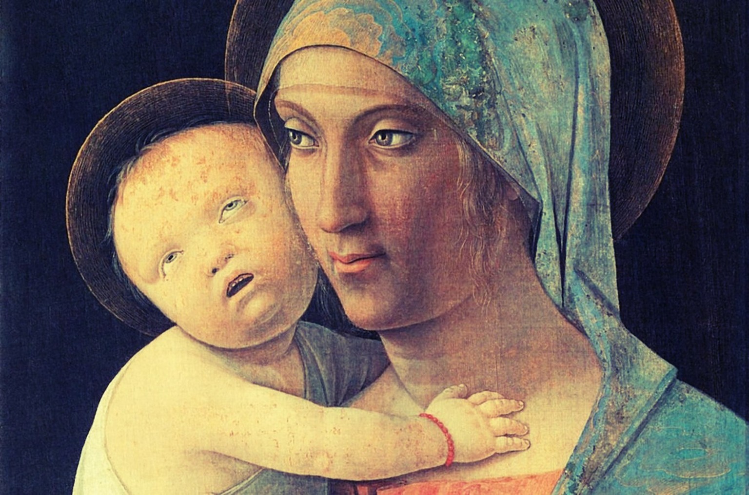 Madonna und Kind, gar nicht mal so schön gemalt von Andrea Mantegna, um 1490–1500.