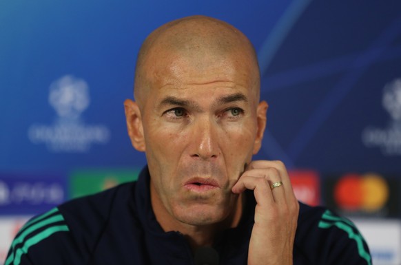 epa07938913 Real Madrid&#039;s head coach Zinedine Zidane attends a press conference at Ali Sami Yen Stadium in Istanbul, Turkey, 21 October 2019. Real Madrid will face Galatasaray in a UEFA Champions ...