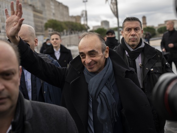 Hard-right political talk-show star Eric Zemmour arrives to visit the Major Cathedral in Marseille, southern France, Saturday, Nov. 27, 2021. The first French presidential ballot will take place next  ...