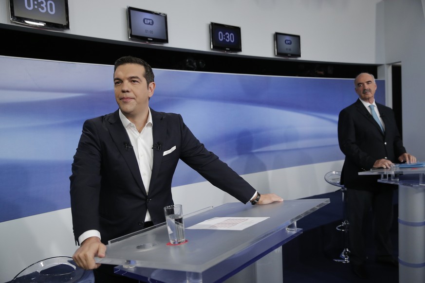 Tsipras und Meimarakis im TV-Duell.&nbsp;<br data-editable="remove">