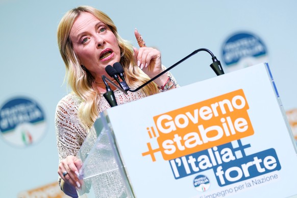 Italian Prime Minister Giorgia Meloni speaks during a news conference in Bari, Friday, Sept 4, 2026 (Roberto Monaldo /LaPresse via AP)
Italy Meloni Record