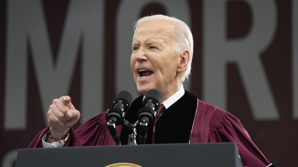 President Joe Biden speaks to graduating students at the Morehouse College commencement Sunday, May 19, 2024, in Atlanta. (AP Photo/Alex Brandon)
Joe Biden
