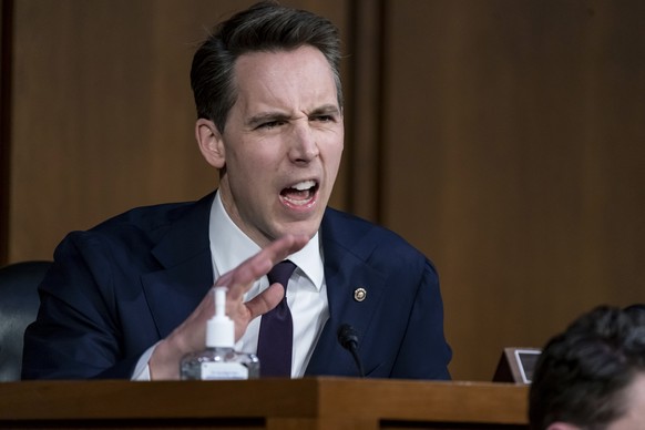 Sen. Josh Hawley, R-Mo., outlines his disapproval as the Senate Judiciary Committee begins debate on Ketanji Brown Jackson&#039;s nomination for the Supreme Court, on Capitol Hill in Washington, Monda ...