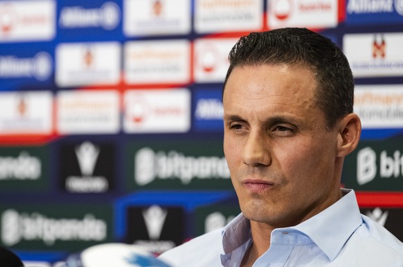 David Degen, Verwaltungsratspraesident des FC Basel, spricht an einer Medienkonferenz am Dienstag, 29. September 2026 in Basel. (KEYSTONE/Michael Schmid).