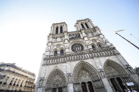 epa12207879 An exterior view of the Notre Dame Cathedral in Paris, France, 01 July 2025. Installed on April 22, 1786, by order of French King Louis XV, the &#039;Point Zero&#039; marker at the Notre D ...