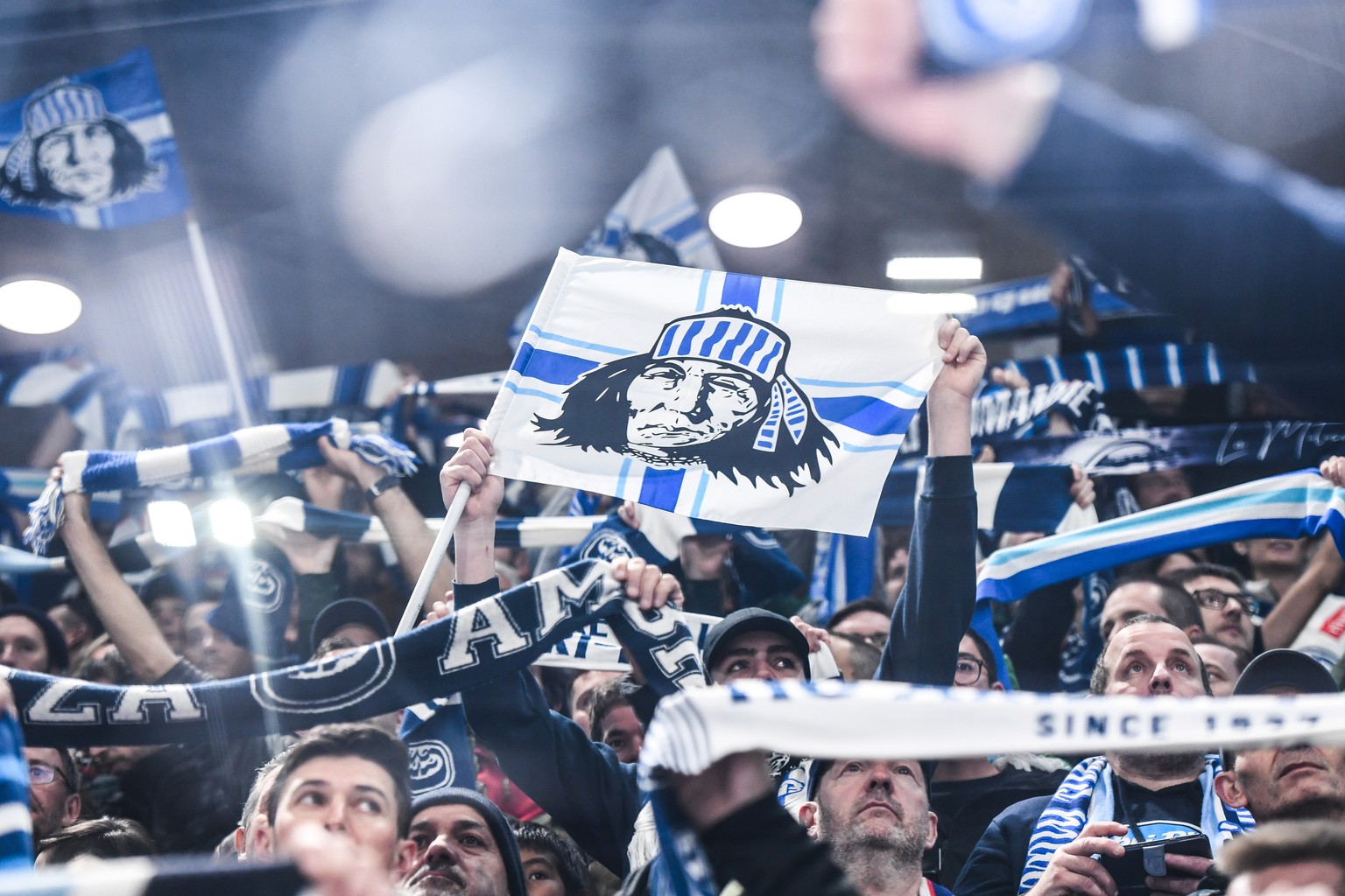 Ambri&#039;s fans during the match of National League A (NLA) Swiss Championship 2021/22 between HC Ambri Piotta and HC Ajoie at the ice stadium Gottardo Arena, Switzerland, Saturday, October 30, 2021 ...