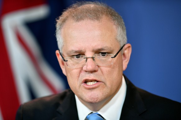 epa06777404 Australian Treasurer Scott Morrison speaks to the media in Sydney, New South Wales, Australia, 01 June 2018. Morrison commented on Amazon&#039;s decision to close its international stores  ...