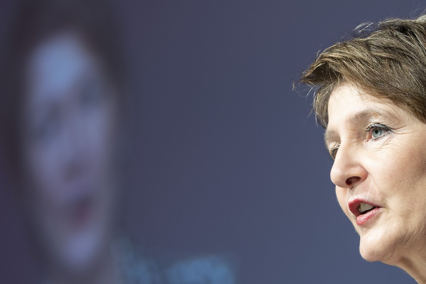 Bundesraetin Simonetta Sommaruga spricht an der Delegiertenversammlung der SP Schweiz, am Samstag, 30. November 2019, in Bern. (KEYSTONE/Peter Schneider)