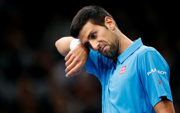 Tennis - Paris Masters tennis tournament men&#039;s singles quarterfinals - Novak Djokovic of Serbia v Marin Cilic of Croatia - Paris, France - 4/11/2016 - Djokovic reacts. REUTERS/Gonzalo Fuentes