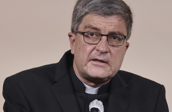 Catholic Bishop Eric de Moulins-Beaufort, president of the Bishops&#039; Conference of France (CEF), speaks during the publishing of a report by an independant commission into sexual abuse by church o ...