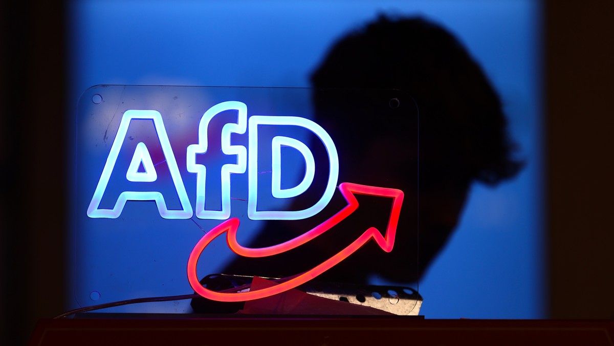 epa12069606 (FILE) The AfD logo is seen at the election campaign launch of Alternative for Germany (AfD) party in Halle, Germany, 25 January 2025 (reissued 02 May 2025). Germany's AfD party has b ...