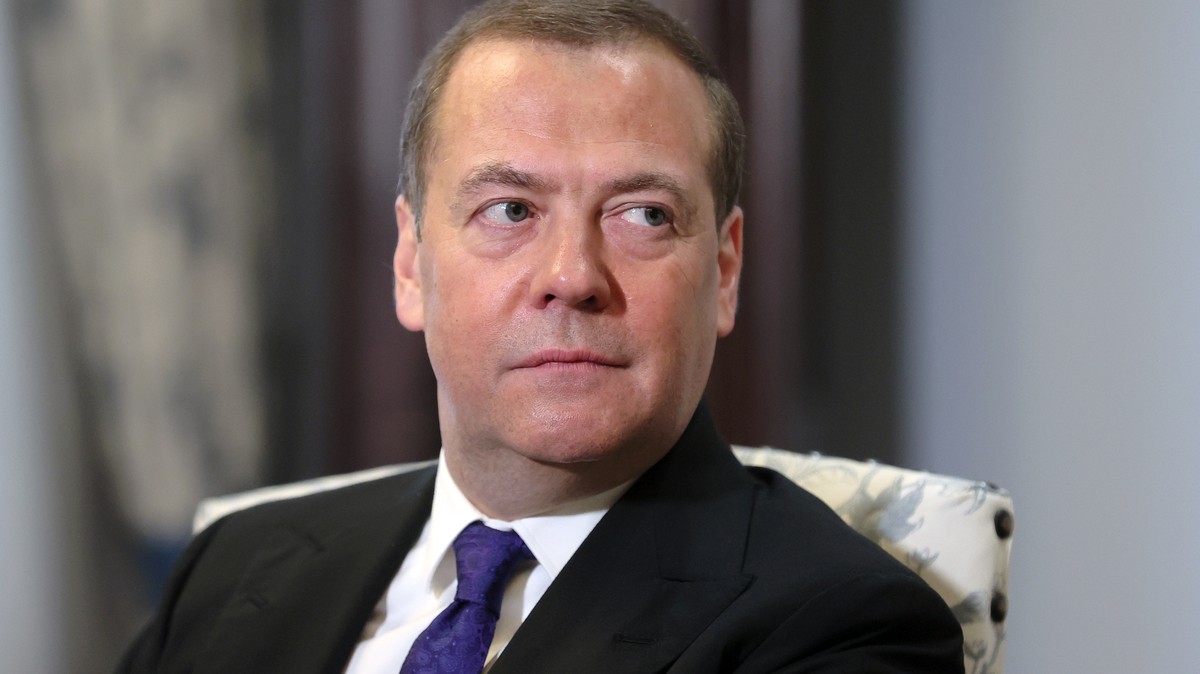 epa10317731 Deputy head of Russia's Security Council Dmitry Medvedev attends a meeting with Cuba's President Diaz-Canel at the Gorky state residence outside Moscow, Russia, 21 November 2022. ...