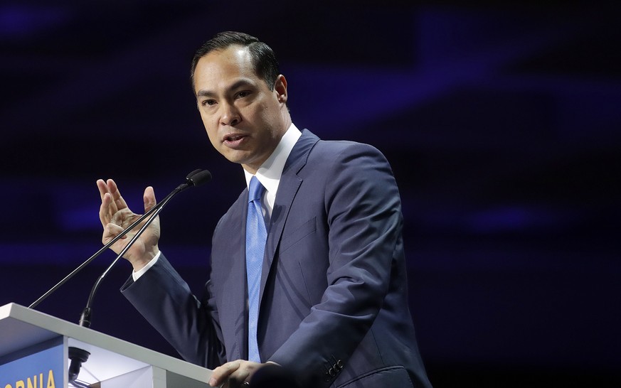 Democratic presidential candidate Julian Castro speaks during the 2019 California Democratic Party State Organizing Convention in San Francisco, Sunday, June 2, 2019. (AP Photo/Jeff Chiu)