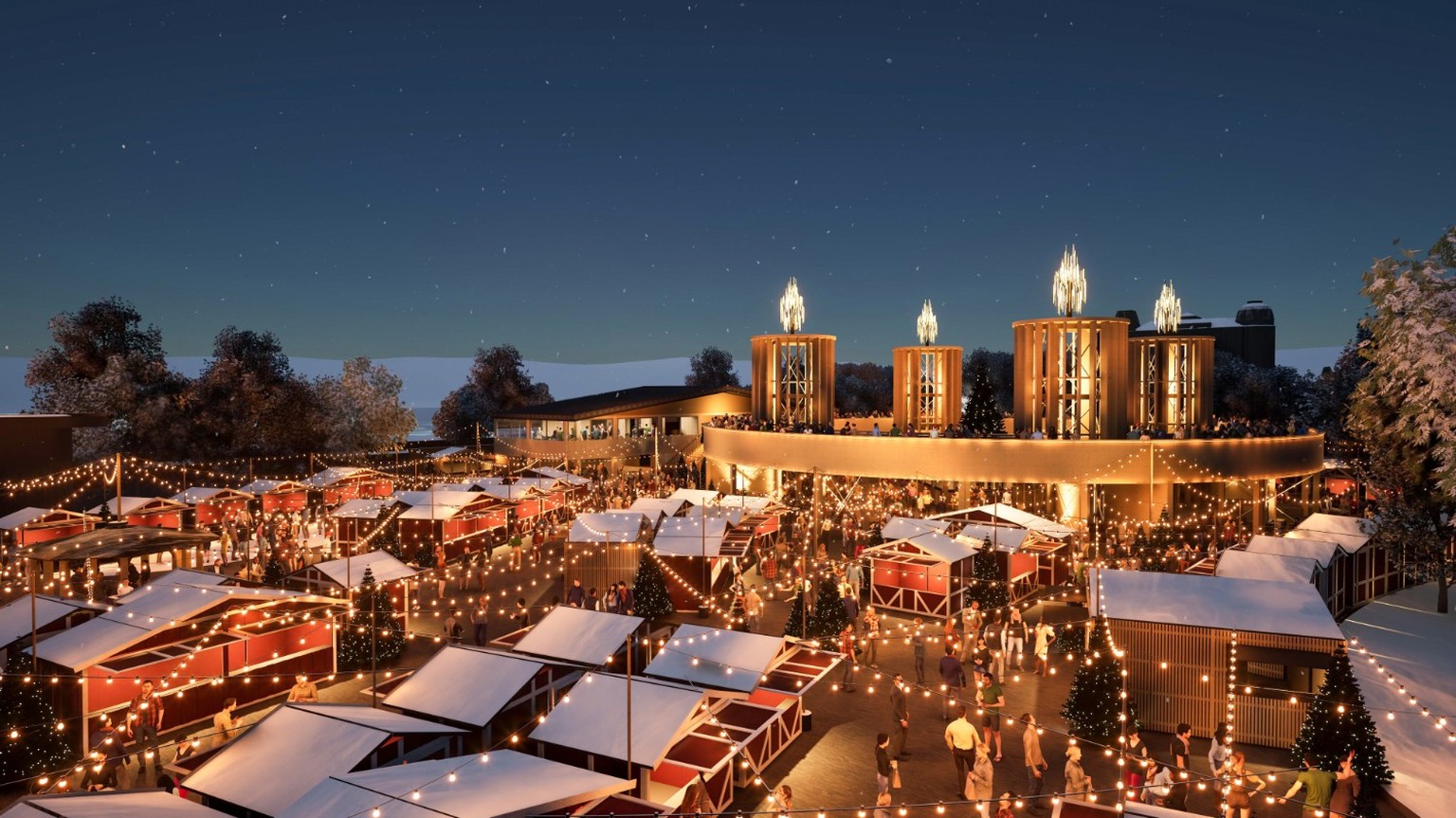 So soll der Weihnachtsmarkt Bellevue Noel auf dem Sechseläutenplatz 2026 aussehen.